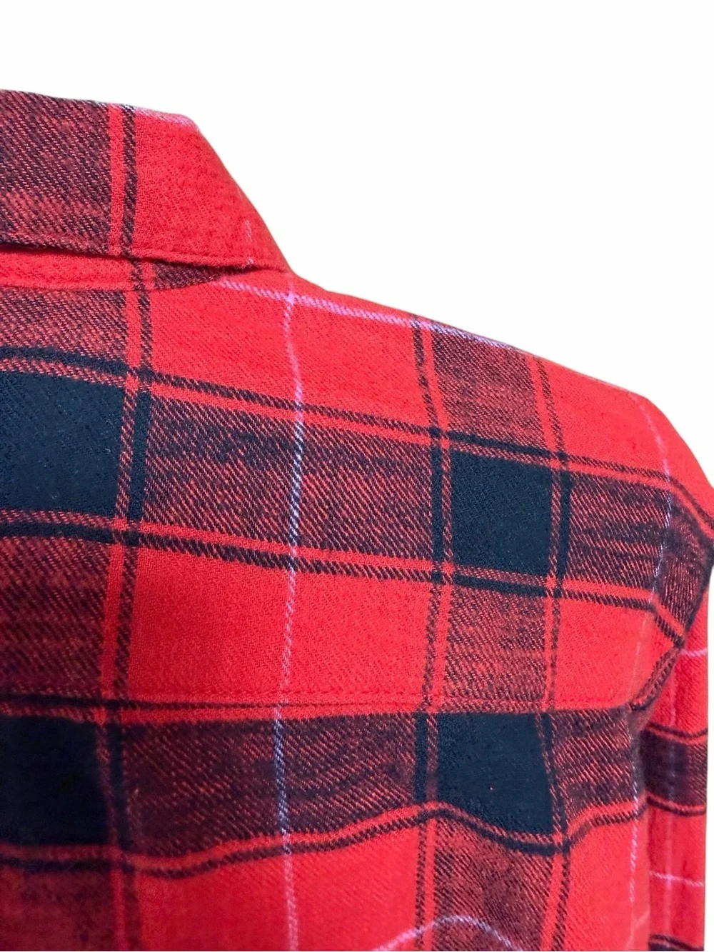 J.Crew Cropped Garçon Shirt Red Black Plaid Flannel Cotton Size 12